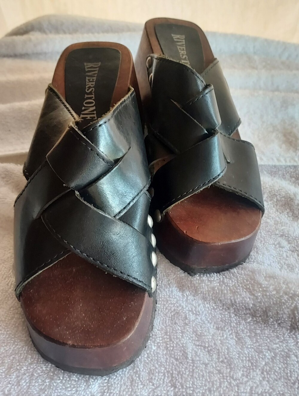 Vintage Candie's Style Black Wooden Slides 6